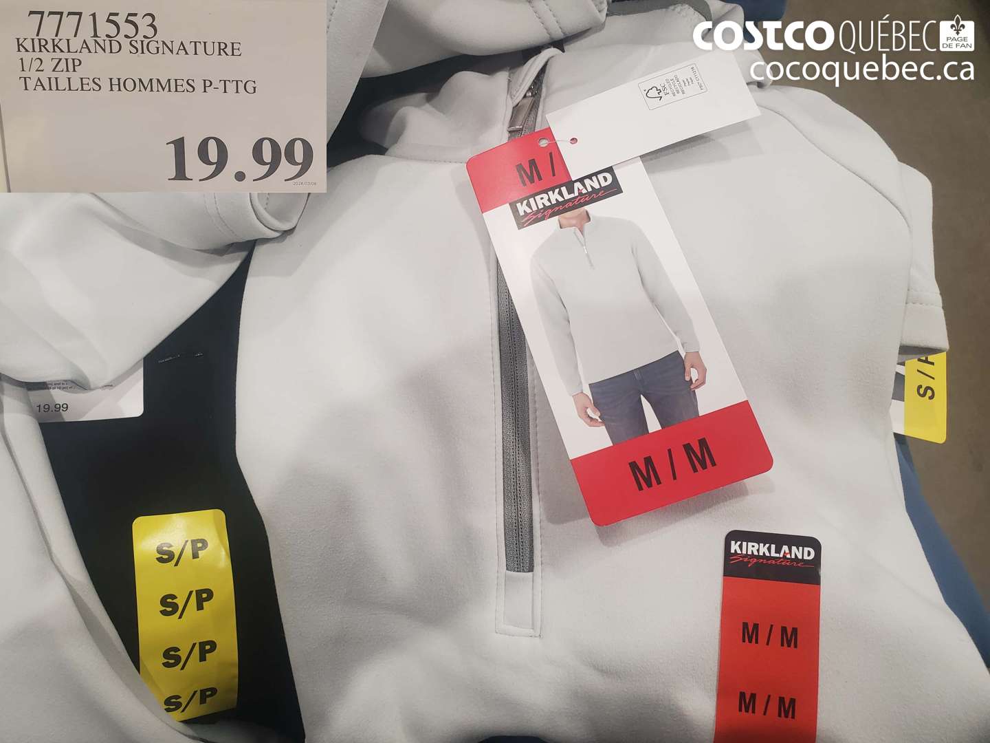 777153 KIRKLAND SIGNATURE 1/2 ZIP TAILLES HOMMES P-PTG $19.99