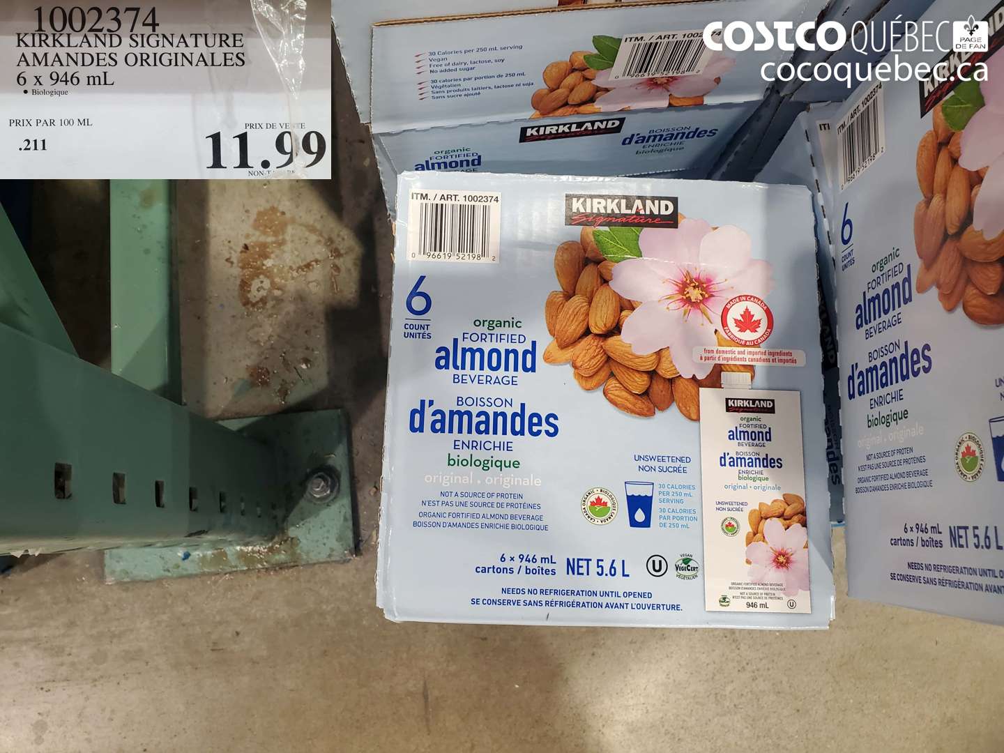 1002374 KIRKLAND SIGNATURE AMANDES ORIGINALES 6 X 946 ML $11.99