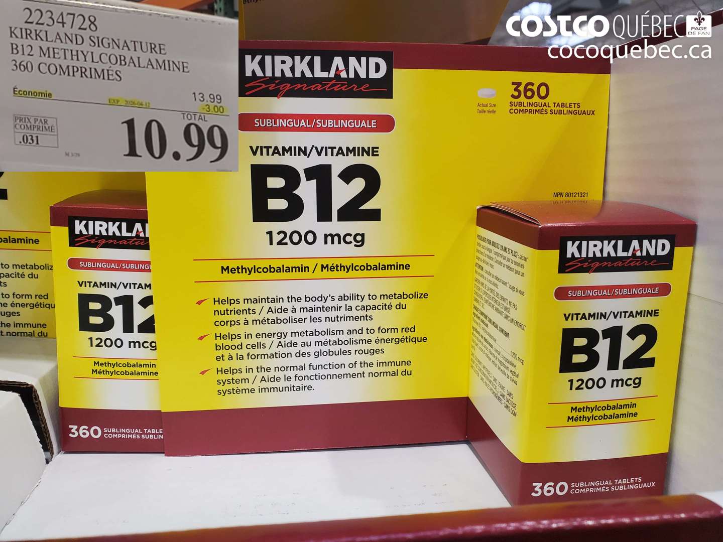 2234728 KIRKLAND SIGNATURE B12 METHYLCOBALAMINE 360 COMPRIMÉES ($3.00 INSTANT SAVINGS EXPIRES ON 2026-04-12) $10.99