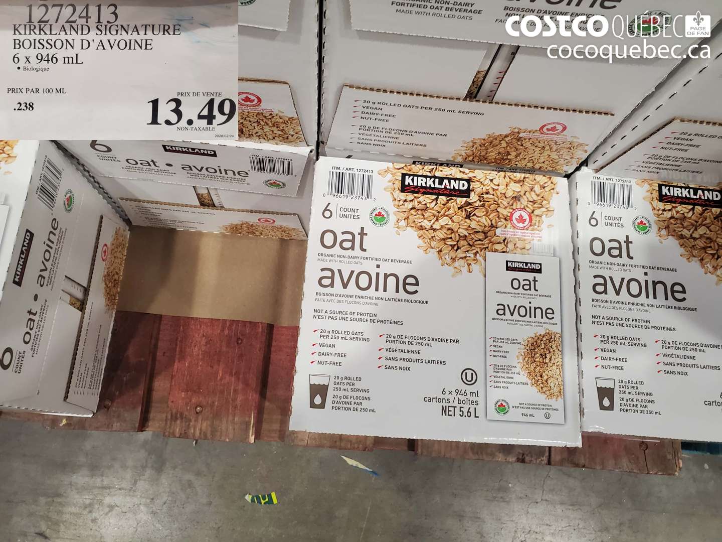 1272413 KIRKLAND SIGNATURE BOISSON D'AVOINE 6 X 946 ML $13.49