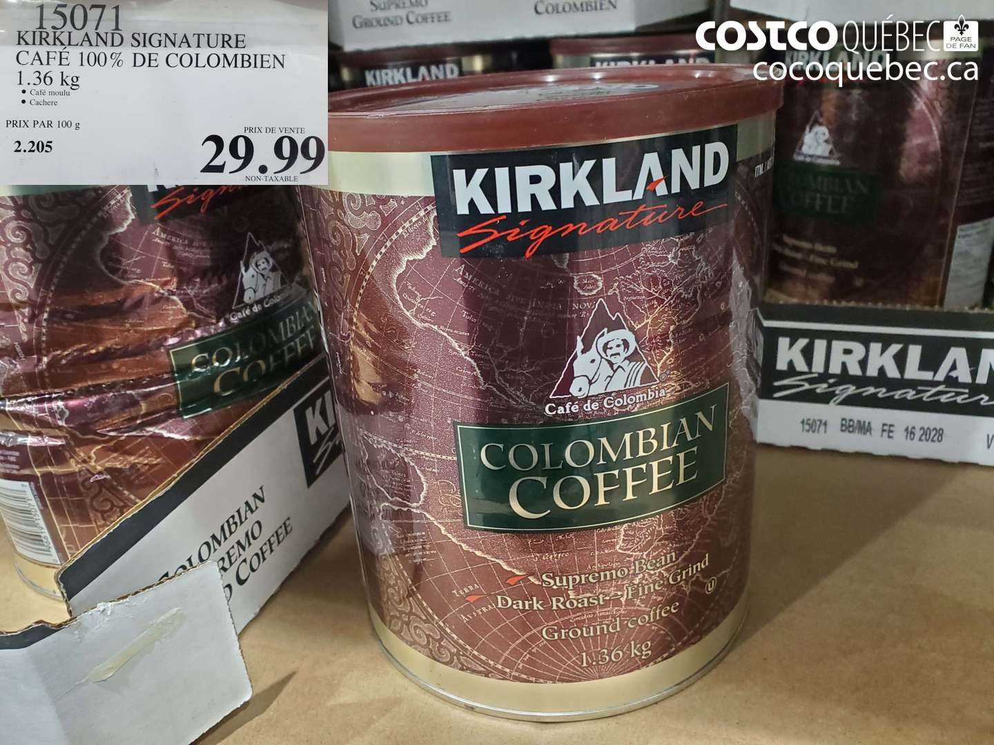 15071 KIRKLAND SIGNATURE CAFÉ 100% DE COLOMBIEN $29.99