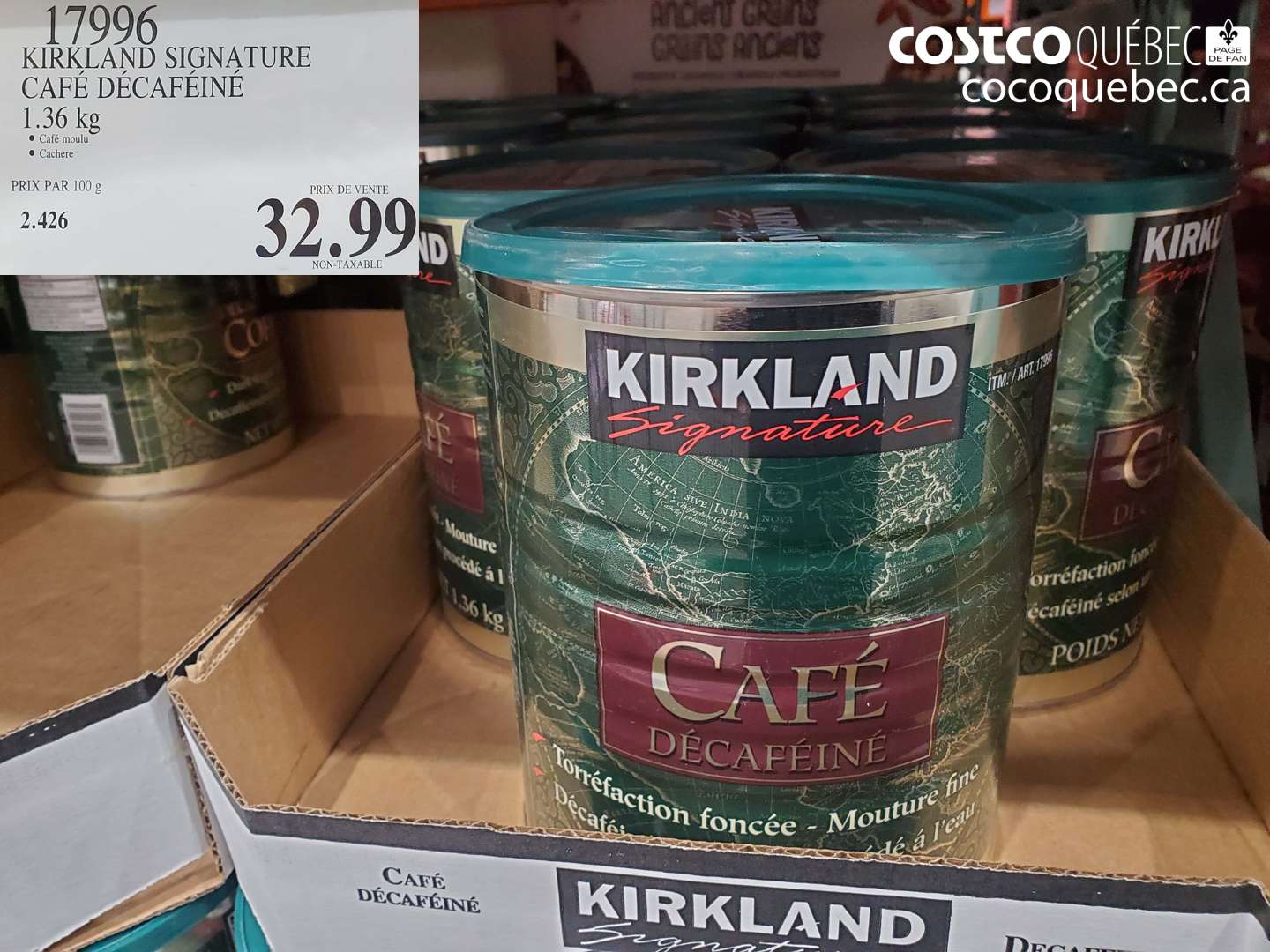 17996 KIRKLAND SIGNATURE CAFÉ DÉCAFÉINÉ $32.99