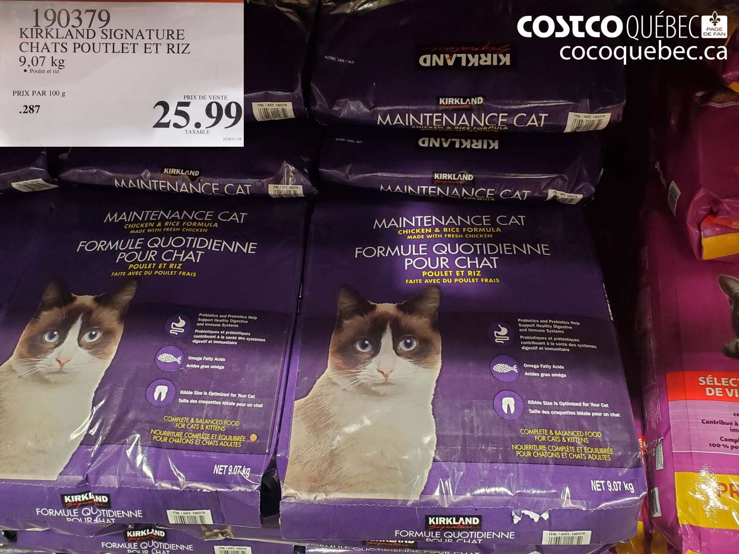 190379 KIRKLAND SIGNATURE CHATS POULET ET RIZ 9,07 KG $25.99