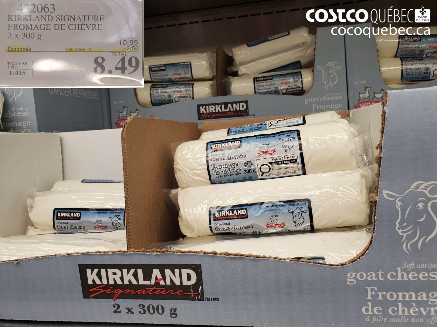 432063 KIRKLAND SIGNATURE FROMAGE DE CHEVRE 2 X 300 G ($2.50 INSTANT SAVINGS EXPIRES ON 2026-04-05) $8.49