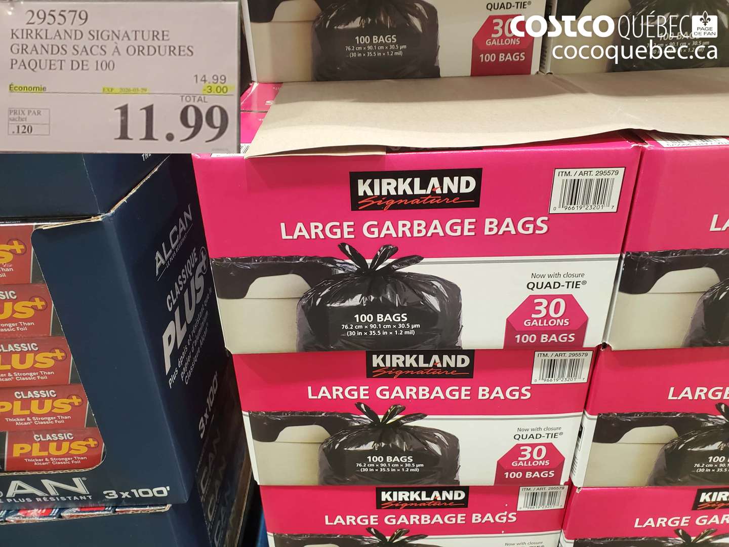 295579 KIRKLAND SIGNATURE GRANDS SACS A ORDURES PAQUET DE 100 ($3.00 INSTANT SAVINGS EXPIRES ON 2026-03-29) $11.99