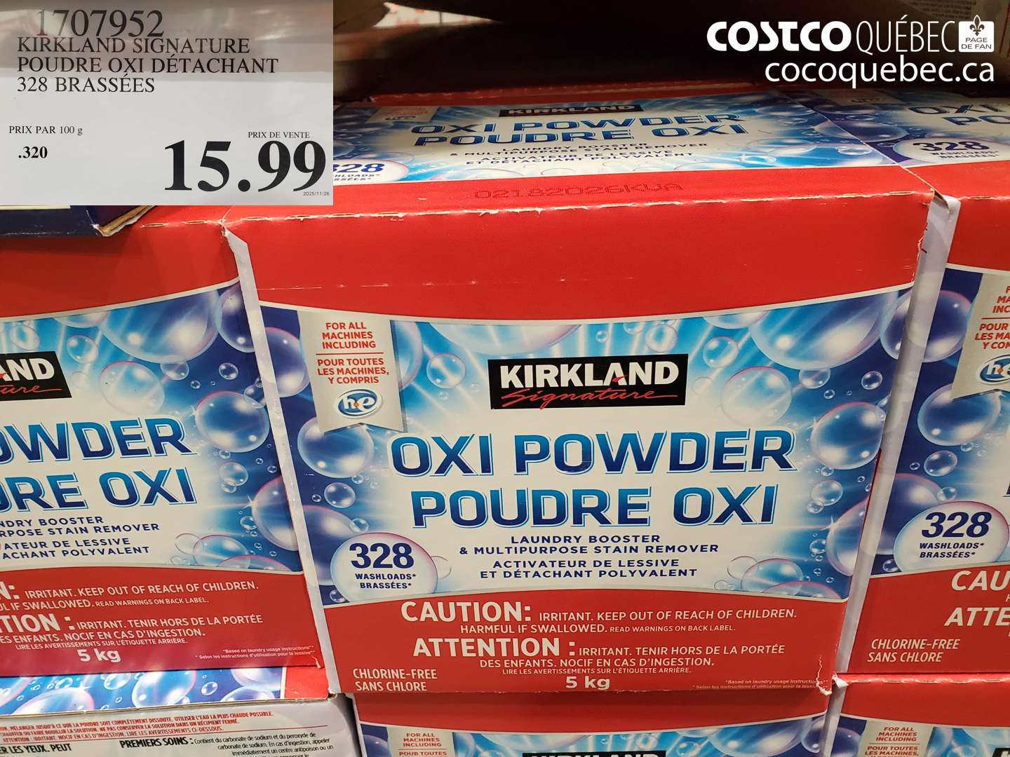 1707952 KIRKLAND SIGNATURE POUDRE OXI DÉTACHANT 328 BRASSÉES $15.99