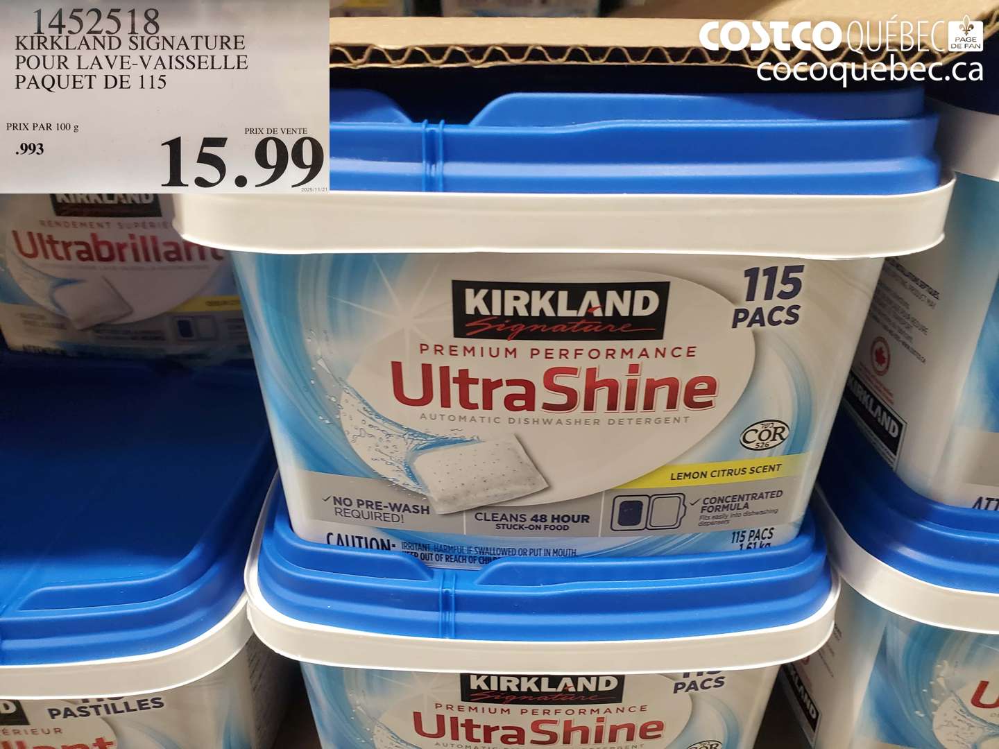 1452518 KIRKLAND SIGNATURE POUR LA LAVE-VAISSELLE PAQUET DE 115 $15.99
