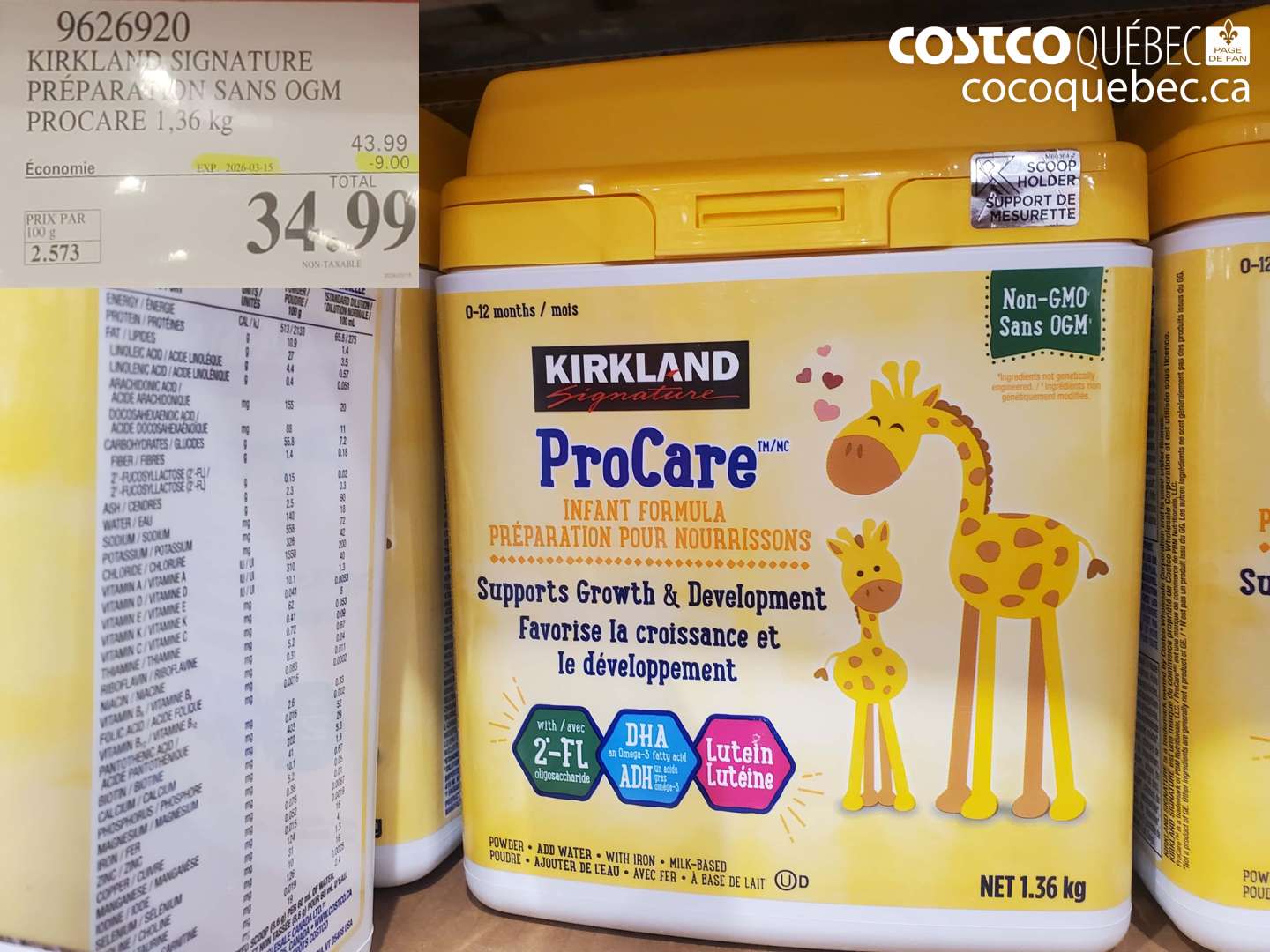 9626920 KIRKLAND SIGNATURE PRÉPARATION SANS OGM PROCARE 1,36 KG ($9.00 INSTANT SAVINGS EXPIRES ON 2026-03-15) $34.99