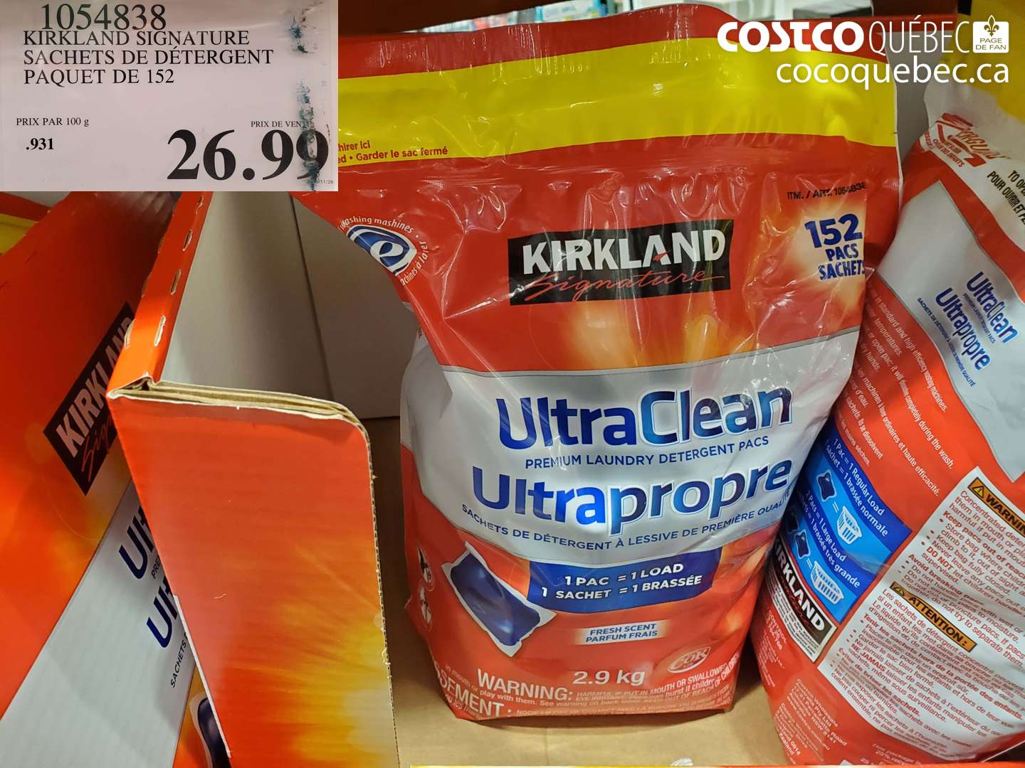 1054838 KIRKLAND SIGNATURE SACHETS DE DÉTERGENT PAQUET DE 152 $26.90