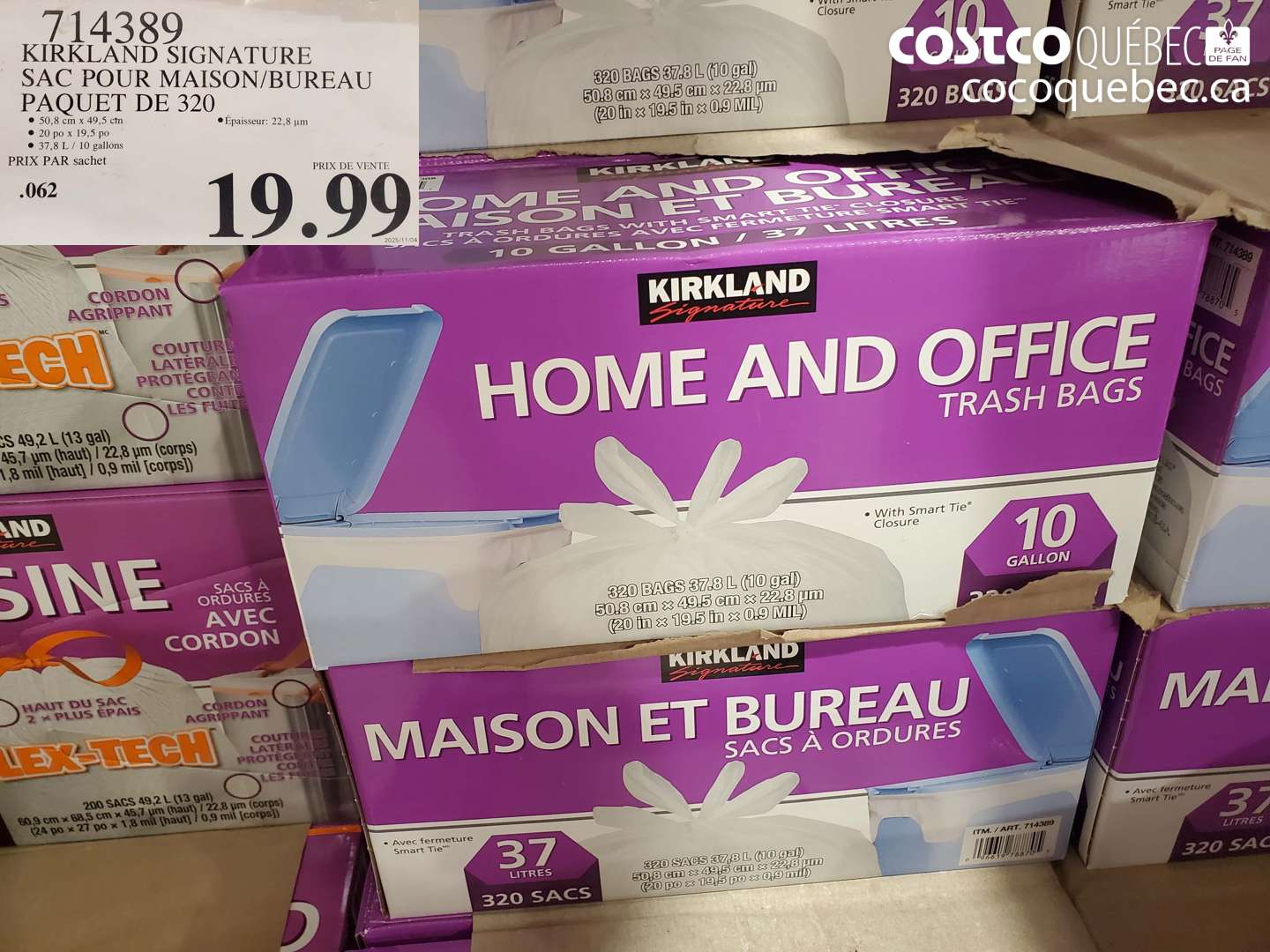 714389 KIRKLAND SIGNATURE SAC POUR MAISON/BUREAU PAQUET DE 320 $19.99