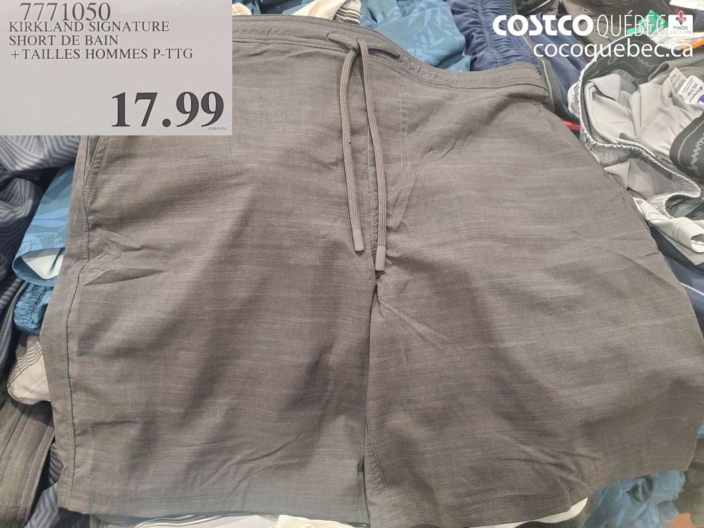 7771050 KIRKLAND SIGNATURE SHORT DE BAIN + TAILLES HOMMES P-PTG $17.99