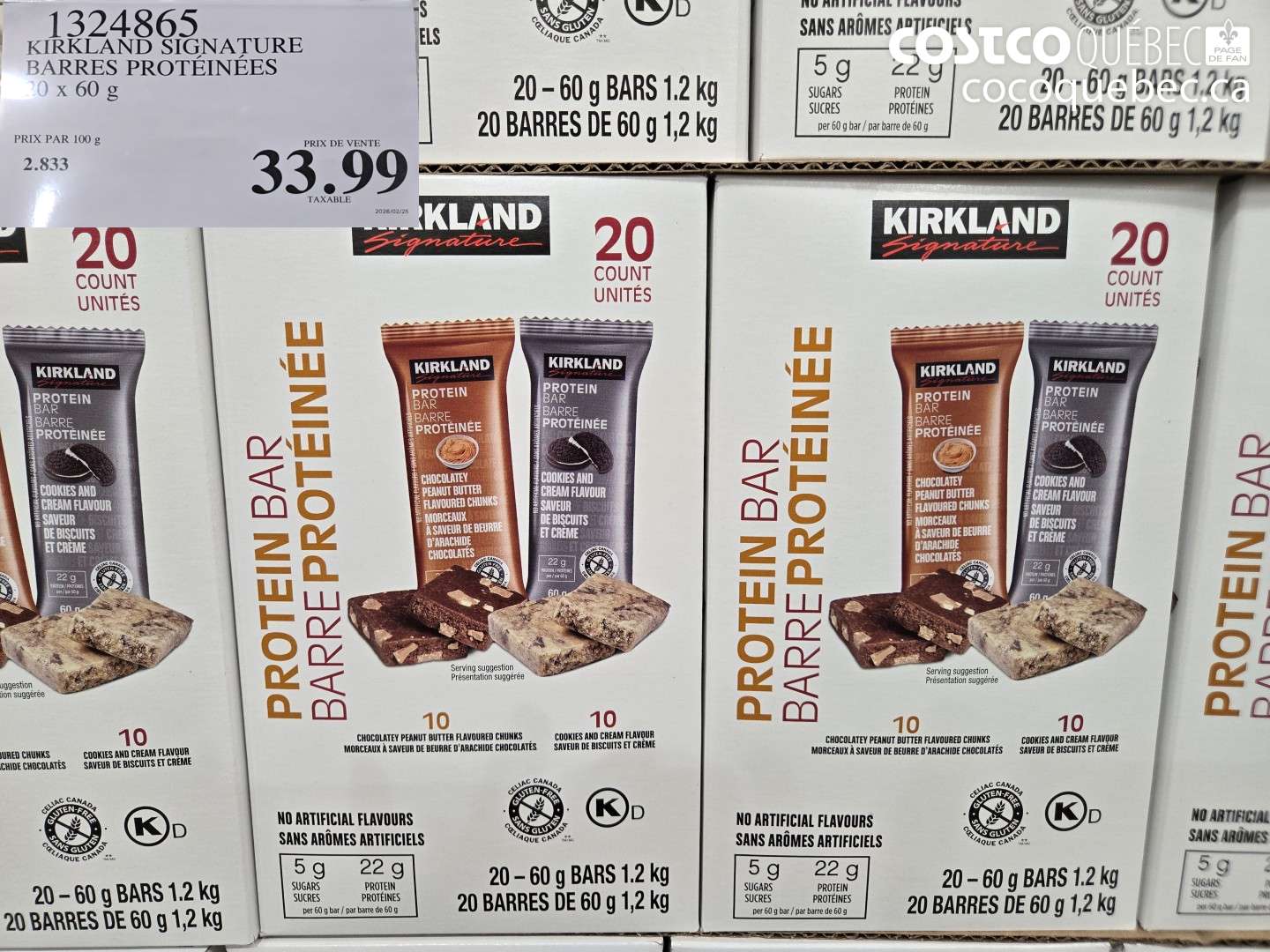 1324865 KIRKLAND SIGNATURE BARRES PROTÉINÉES 20 x 60 g $33.99