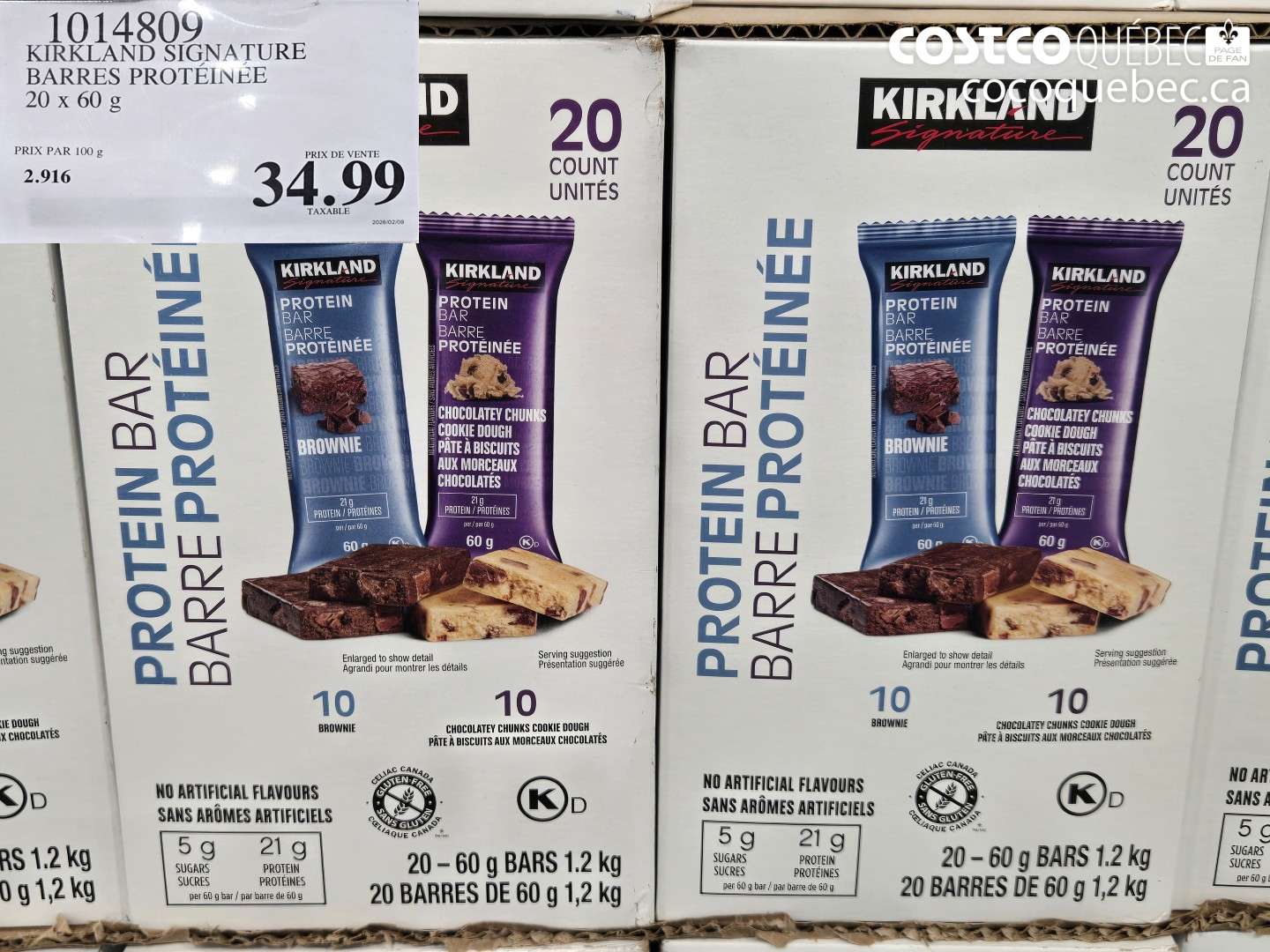 1014809 KIRKLAND SIGNATURE BARRES PROTEINEE 20 X 60 G $34.99