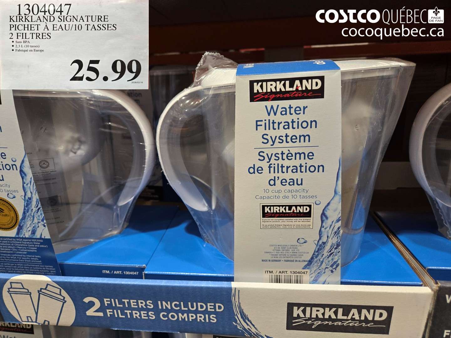 1304047 KIRKLAND SIGNATURE PICHET A EAU/10 TASSES 2 FILTRES $25.99