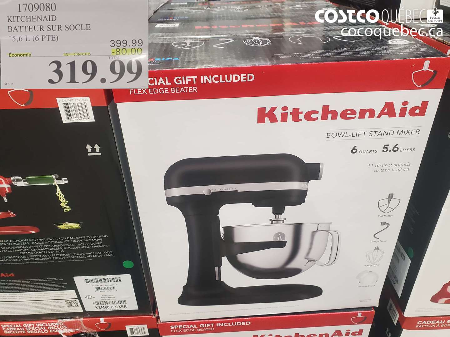 1709080 KITCHENAID BATTEUR SUR SOCLE 5,6 L (6 PTE) ($80.00 INSTANT SAVINGS EXPIRES ON 2026-03-15) $319.99