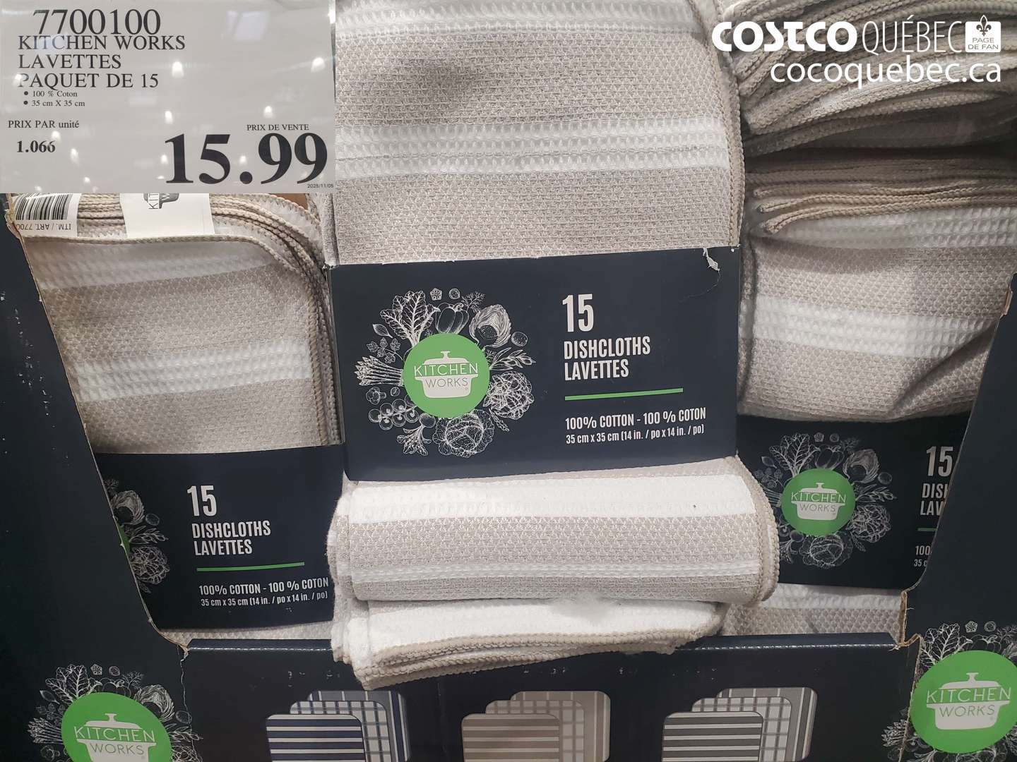 7700100 KITCHEN WORKS LAVETTES PAQUET DE 15 $15.99