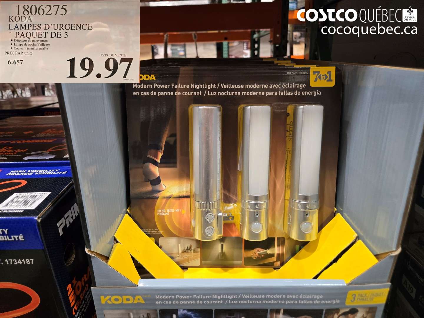 1806275 KODA LAMPES D'URGENCE PAQUET DE 3 $19.97