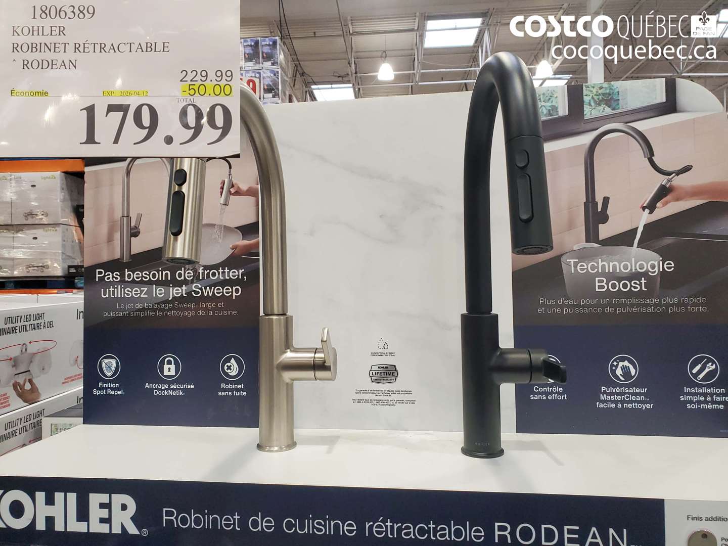 1806389 KOHLER ROBINET RÉTRACTABLE RODEAN ($50.00 INSTANT SAVINGS EXPIRES ON 2026-04-12) $179.99