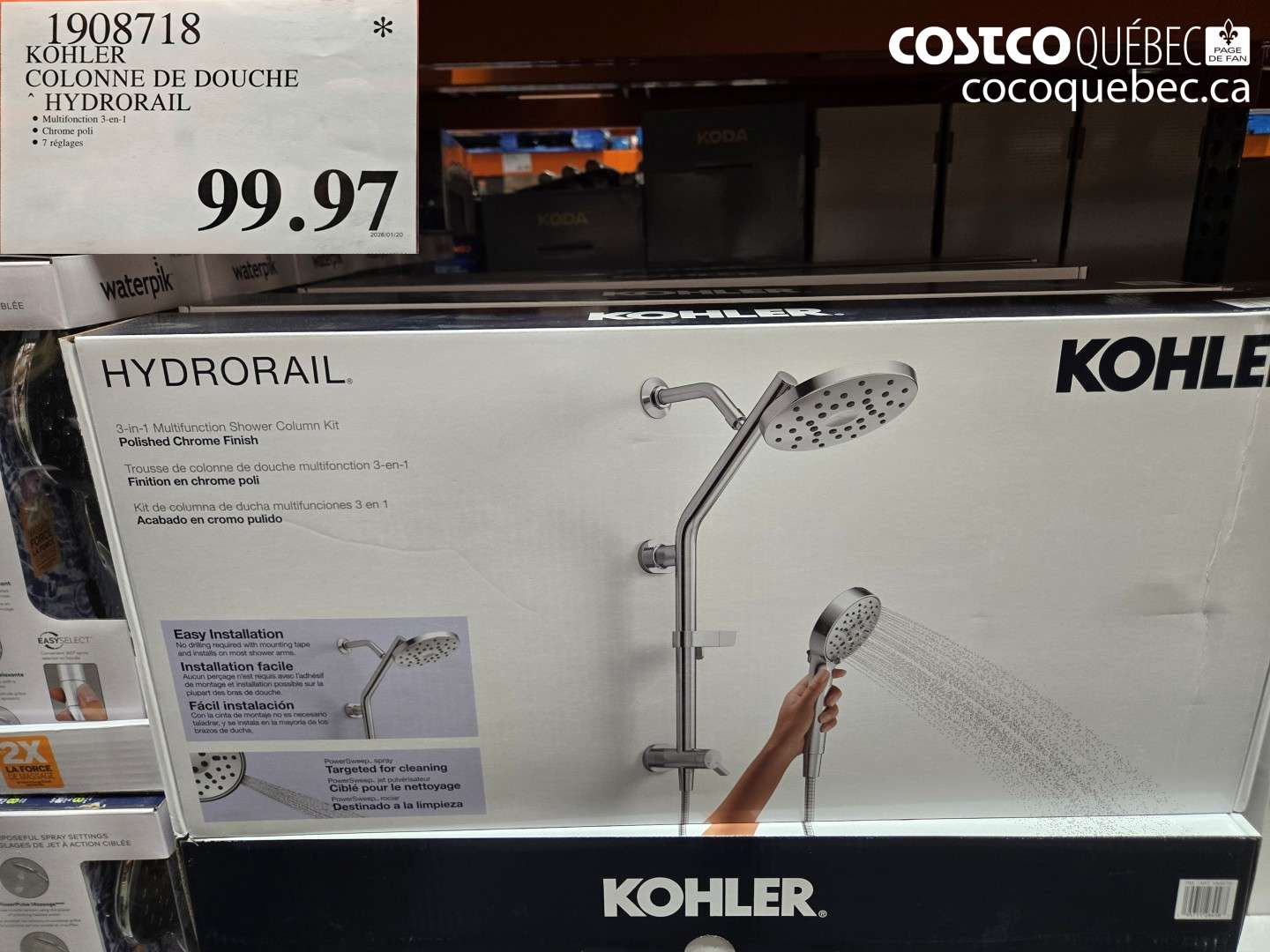 1908718 KOHLER COLONNE DE DOUCHE HYDRORAIL $99.97