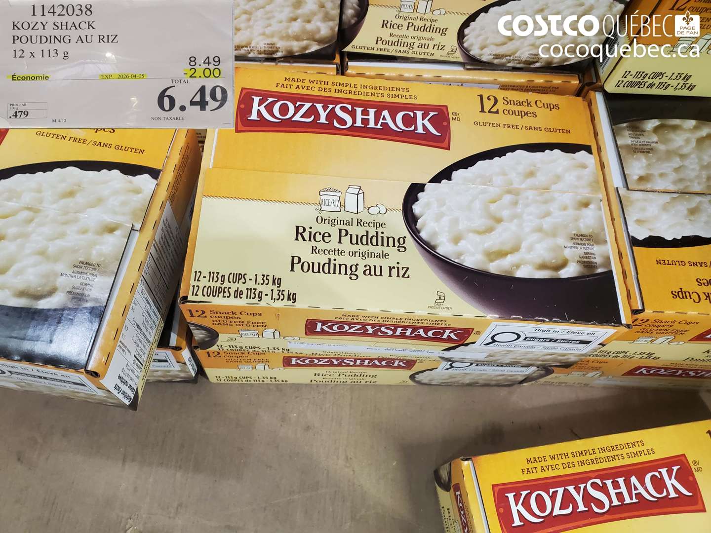 1142038 KOZY SHACK POUDING AU RIZ 12 X 113 G ($2.00 INSTANT SAVINGS EXPIRES ON 2026-04-05) $6.49