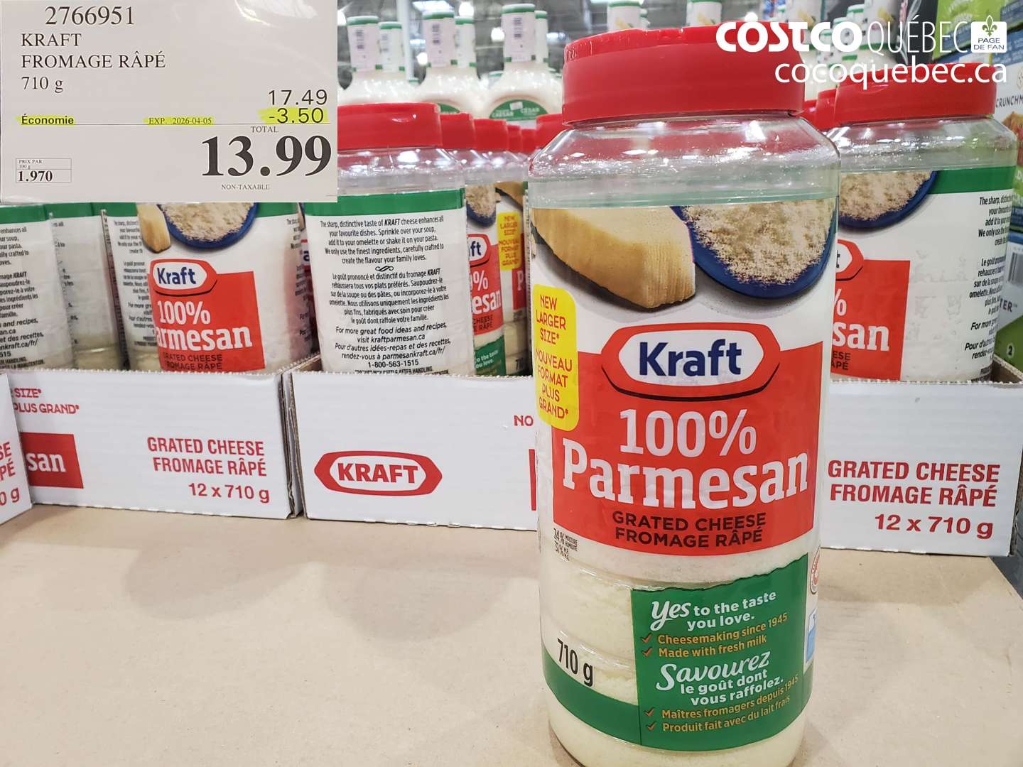 2766951 KRAFT FROMAGE RÂPÉ 710 G ($3.50 INSTANT SAVINGS EXPIRES ON 2026-04-05) $13.99