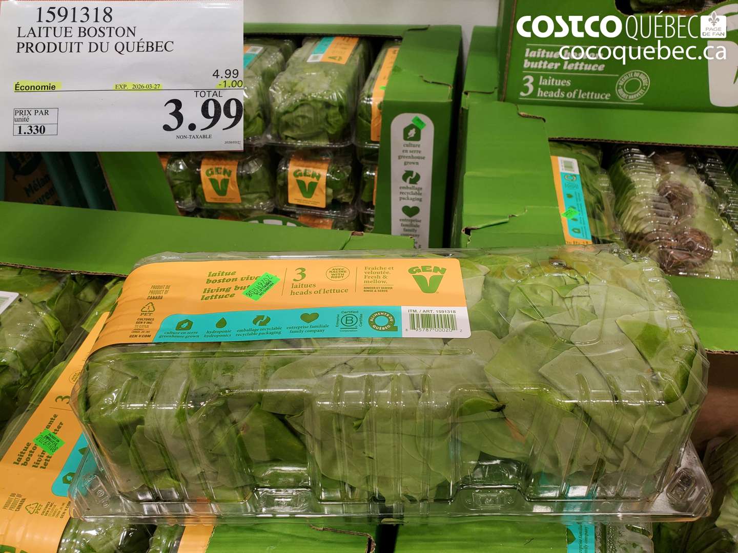 1591318 LAITUE BOSTON PRODUIT DU QUÉBEC ($1.00 INSTANT SAVINGS EXPIRES ON 2026-03-27) $3.99