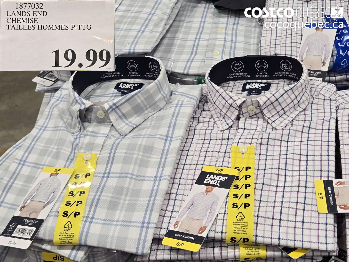 1877032 LANDS END CHEMISE TAILLES HOMMES P-TTG $19.99