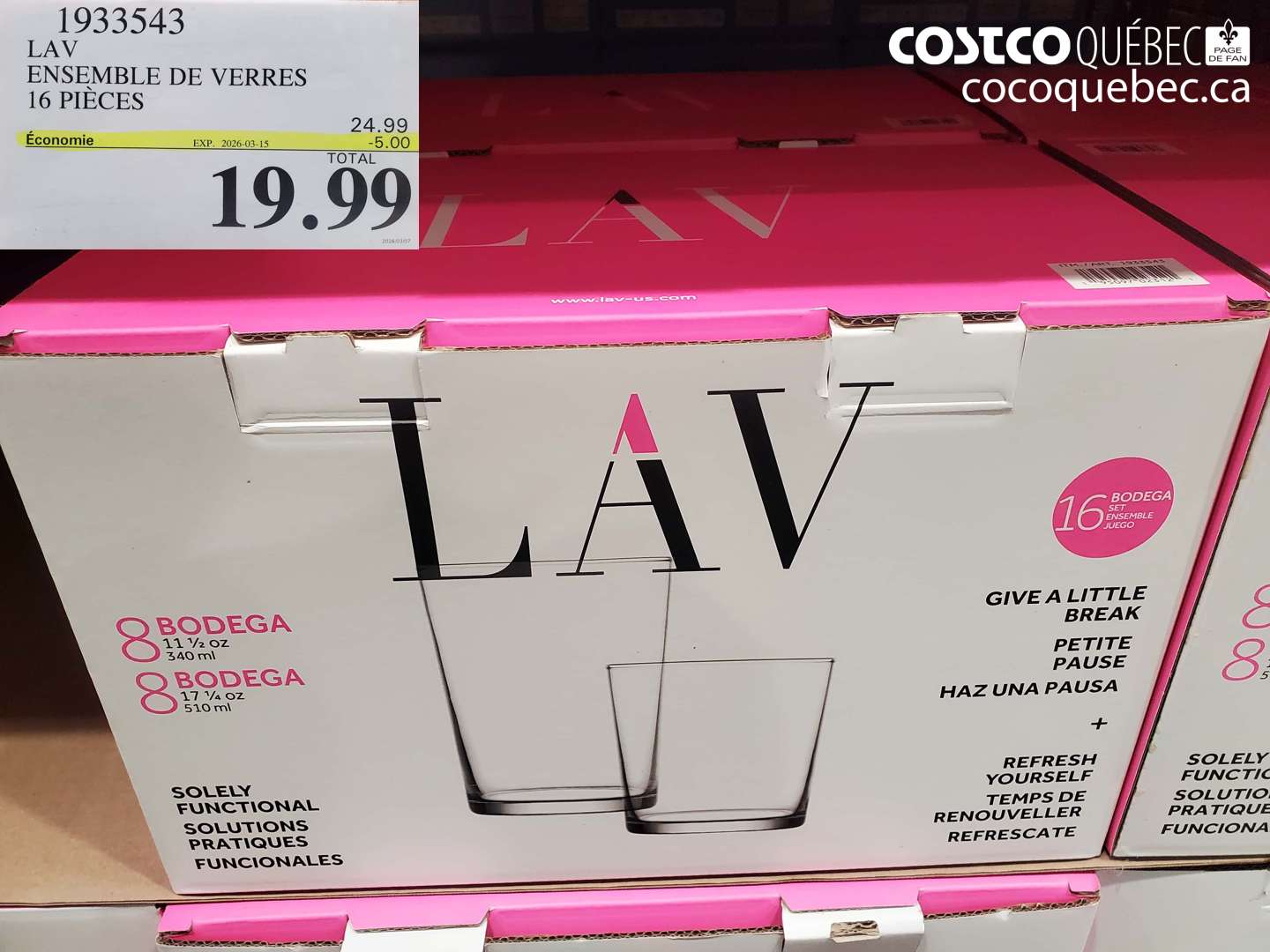 1933543 LAV ENSEMBLE DE VERRES 16 PIECES ($5.00 INSTANT SAVINGS EXPIRES ON 2026-03-15) $19.99