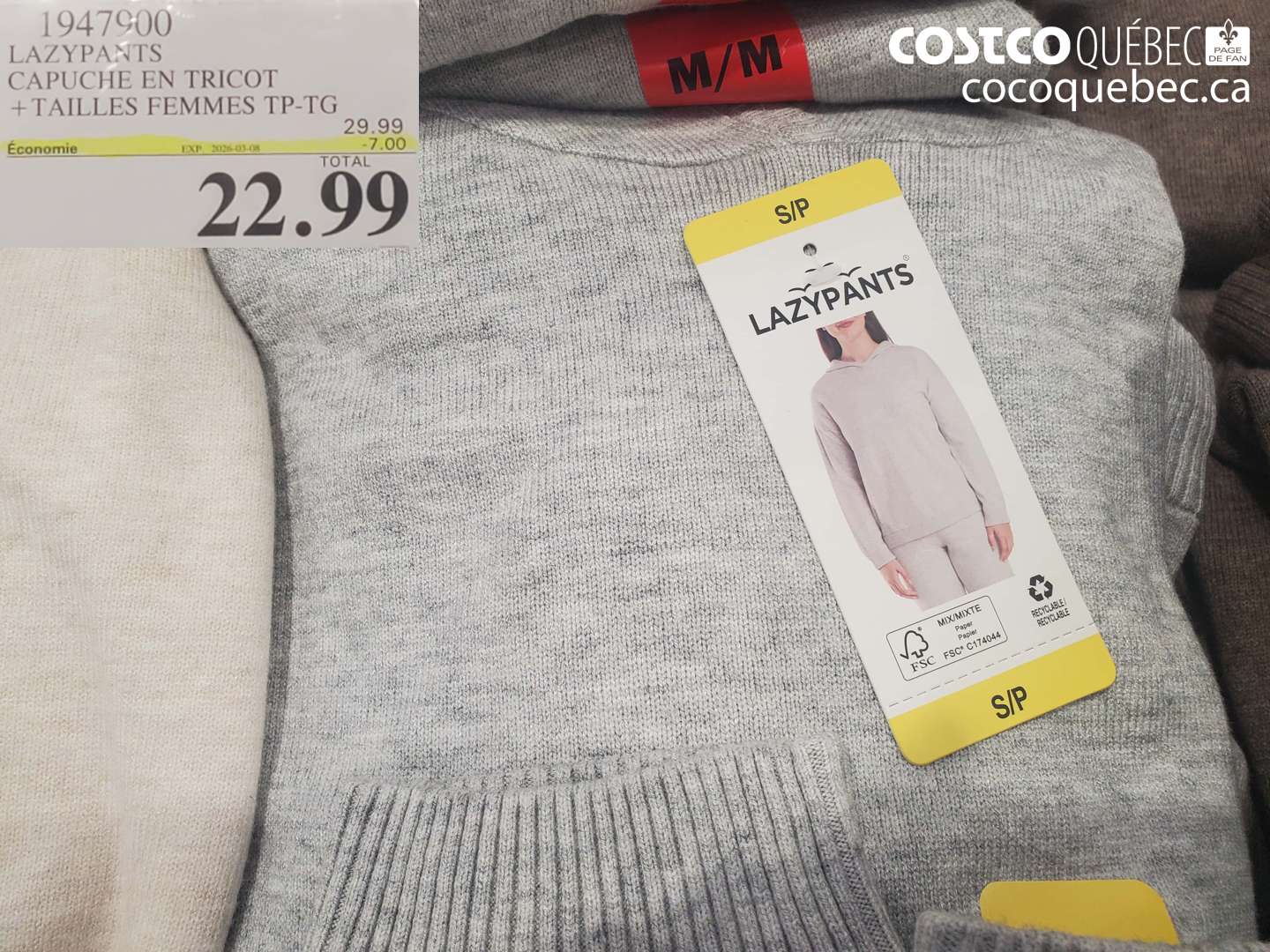 1947900 LAZYPANTS CAPUCHE EN TRICOT + TAILLES FEMMES TP-TG ($7.00 INSTANT SAVINGS EXPIRES ON 2026-03-05) $22.99