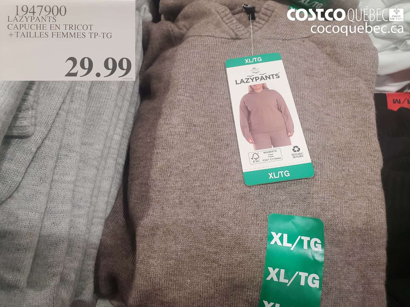 1947900 LAZYPANTS CAPUCHE EN TRICOT + TAILLES FEMMES TP-TG $29.99