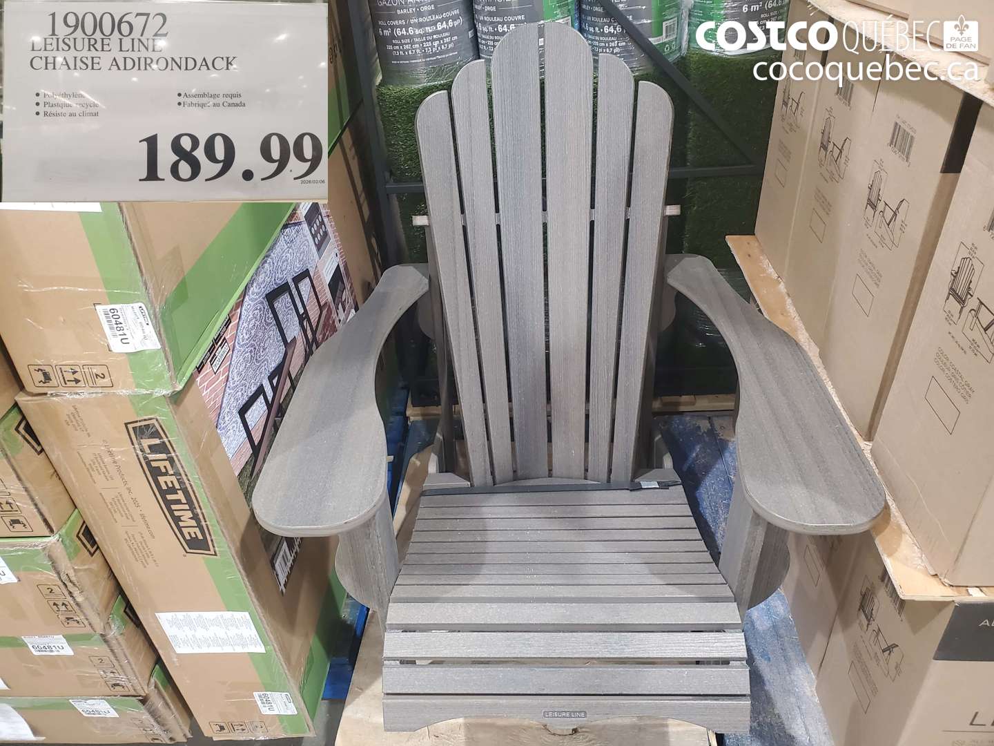 1900672 LEISURE LINE CHAISE ADIRONDACK $189.99