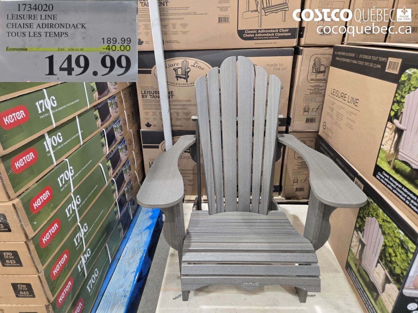 1734020 LEISURE LINE CHAISE ADIRONDACK TOUS LES TEMPS ($40.00 INSTANT SAVINGS EXPIRES ON 2026-03-09) $149.99