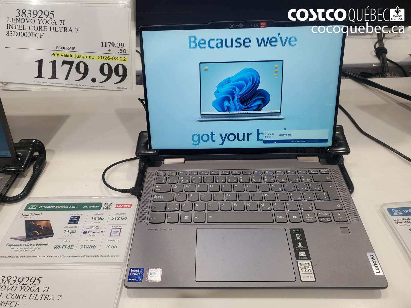 3839295 LENOVO YOGA 7I INTEL CORE ULTRA 7 83DJ000FCE (EXPIRES ON 2026-03-22) $1179.99