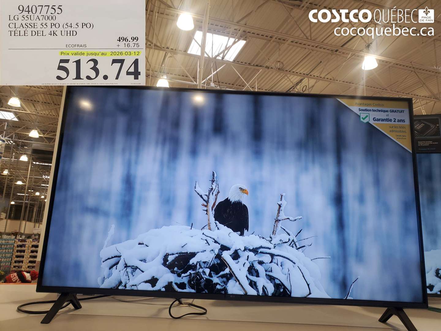 9407755 LG 55UA7000 CLASSE 55 PO (54.5 PO) TÉLÉ DEL 4K UHD (EXPIRES ON 2026-03-12) $513.74