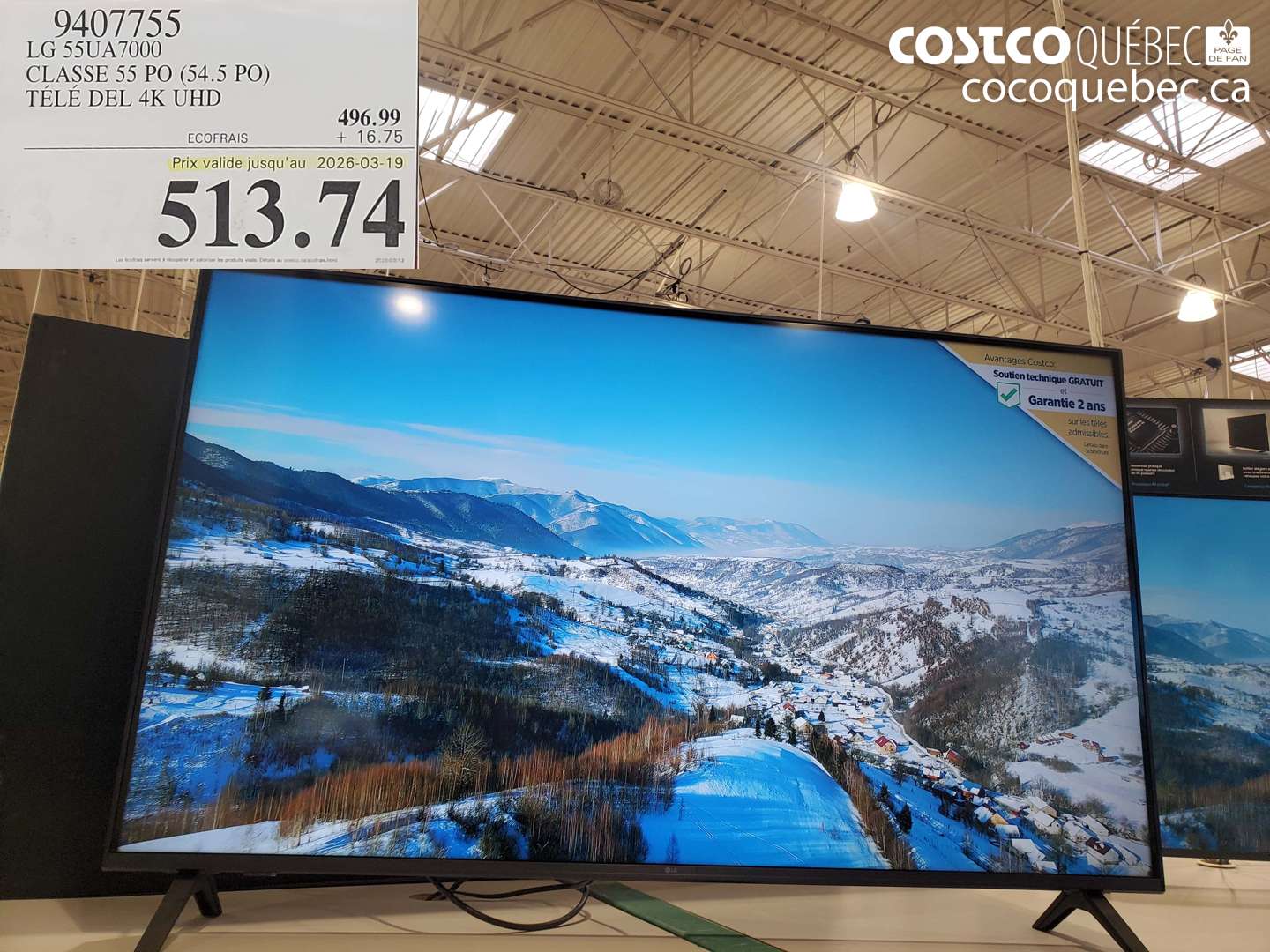 9407755 LG 55UA7000 CLASSE 55 PO (54.5 PO) TÉLÉ DEL 4K UHD (EXPIRES ON 2026-03-19) $513.74