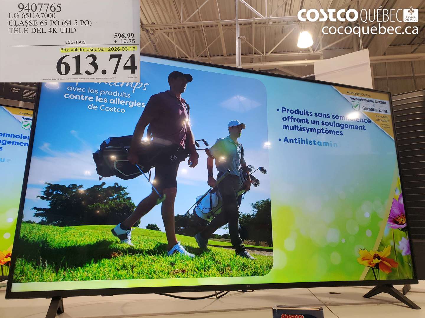 9407765 LG 65UA7000 CLASSE 65 PO (64.5 PO) TÉLÉ DEL 4K UHD (EXPIRES ON 2026-03-19) $613.74