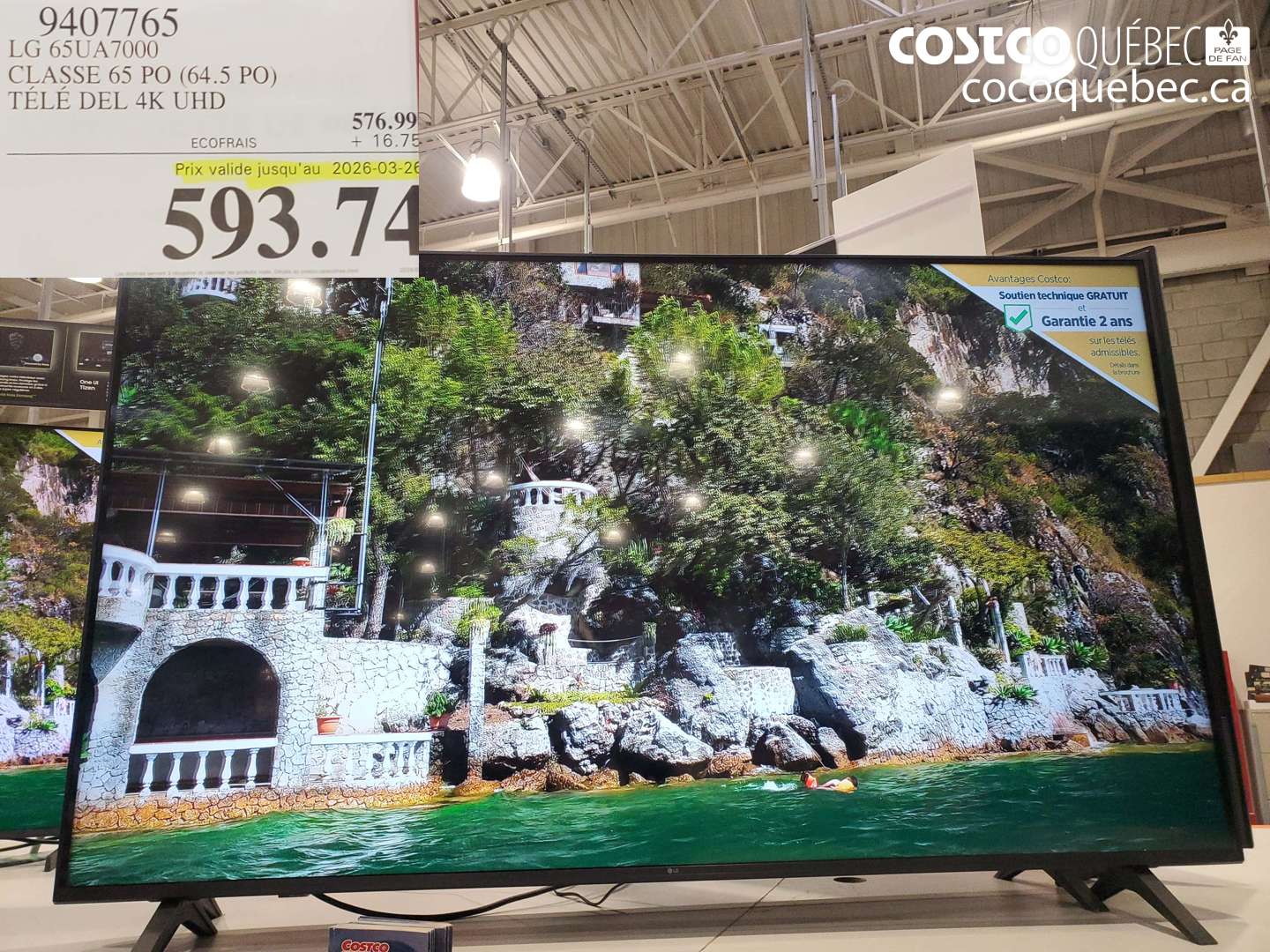 9407765 LG 65UA7000 CLASSE 65 PO (64.5 PO) TÉLÉ DEL 4K UHD (EXPIRES ON 2026-03-26) $593.74