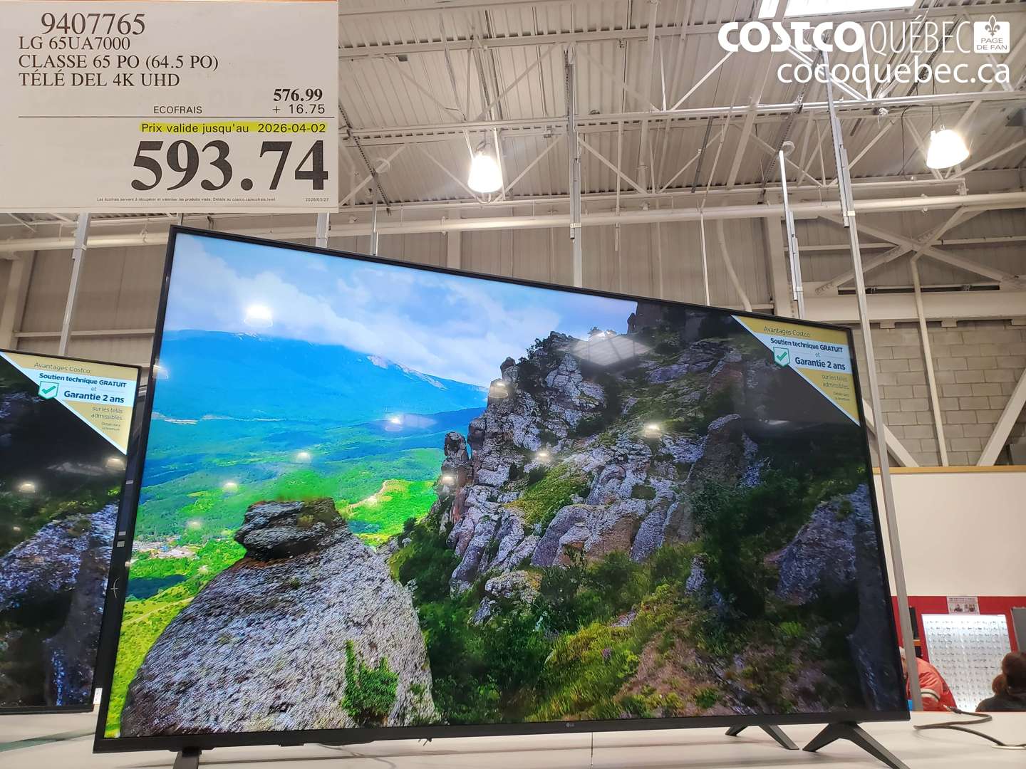 9407765 LG 65UA7000 CLASSE 65 PO (64.5 PO) TÉLÉ DEL 4K UHD (EXPIRES ON 2026-04-02) $593.74