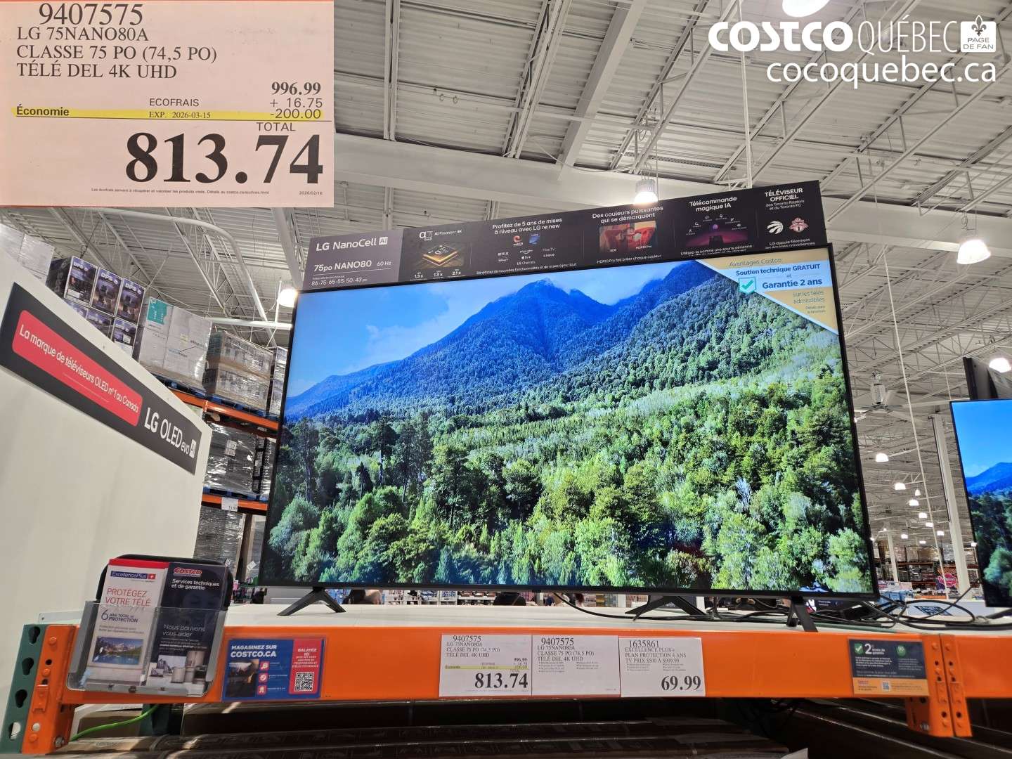 9407575 LG 75NANO80A CLASSE 75 PO (74,5 PO) TELE DEL 4K UHD ($200.00 INSTANT SAVINGS EXPIRES ON 2026-03-15) $813.74