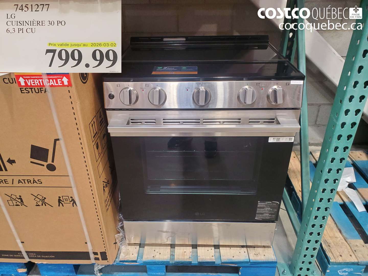 7451277 LG CUISINIÈRE 30 PO 6,3 PI CU (EXPIRES ON 2026-03-02) $799.99