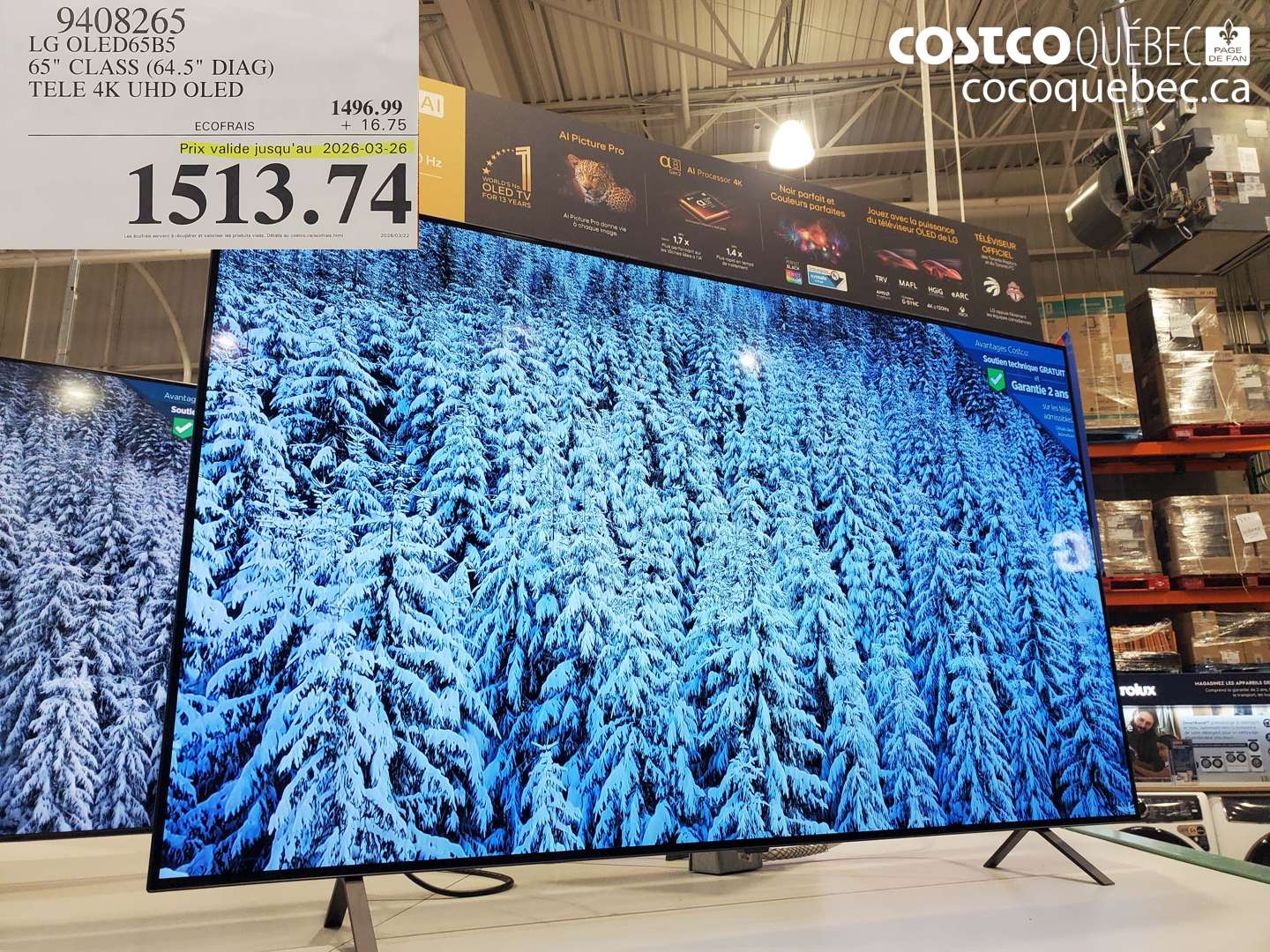 9408265 LG OLED65B5 65 CLASS (64.5 DIAG) TELE 4K UHD OLED (EXPIRES ON 2026-03-26) $1513.74