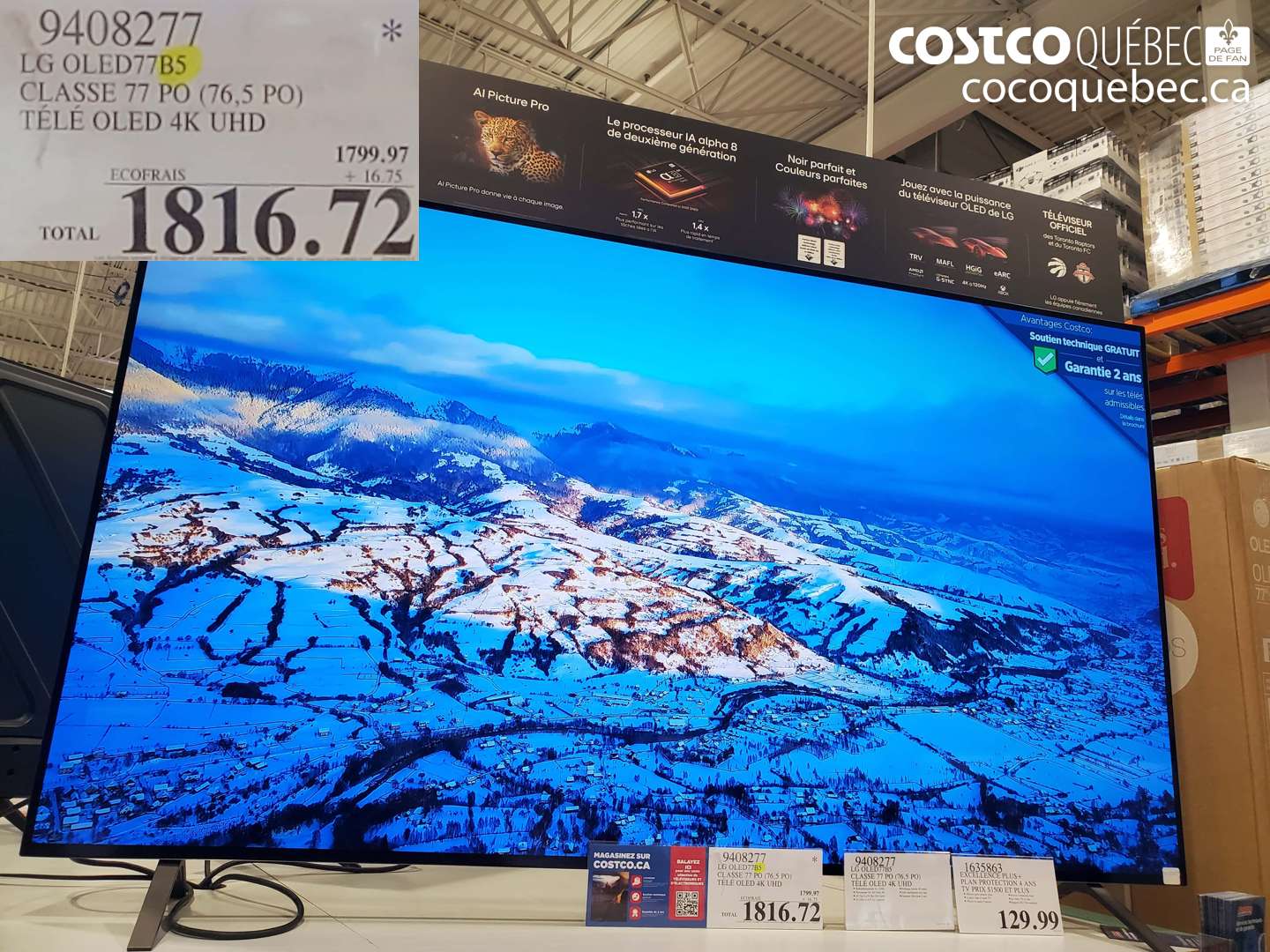 9408277 LG OLED77B5 CLASSE 77 PO (76,5 PO) TÉLÉ OLED 4K UHD $1816.72