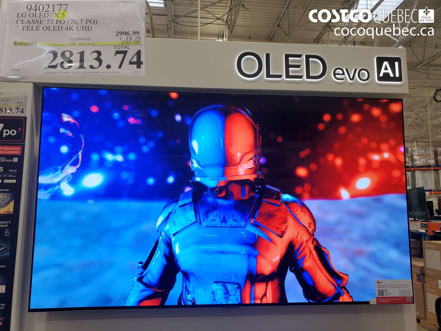 9402177 LG OLED77C5 CLASSE 77 PO (76,7 PO) TÉLÉ OLED 4K UHD ($200.00 INSTANT SAVINGS EXPIRES ON 2026-04-12) $2813.74