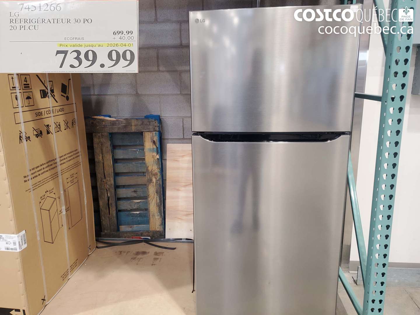7451266 LG RÉFRIGÉRATEUR 30 PO 20 PI.CU (EXPIRES ON 2026-04-01) $739.99