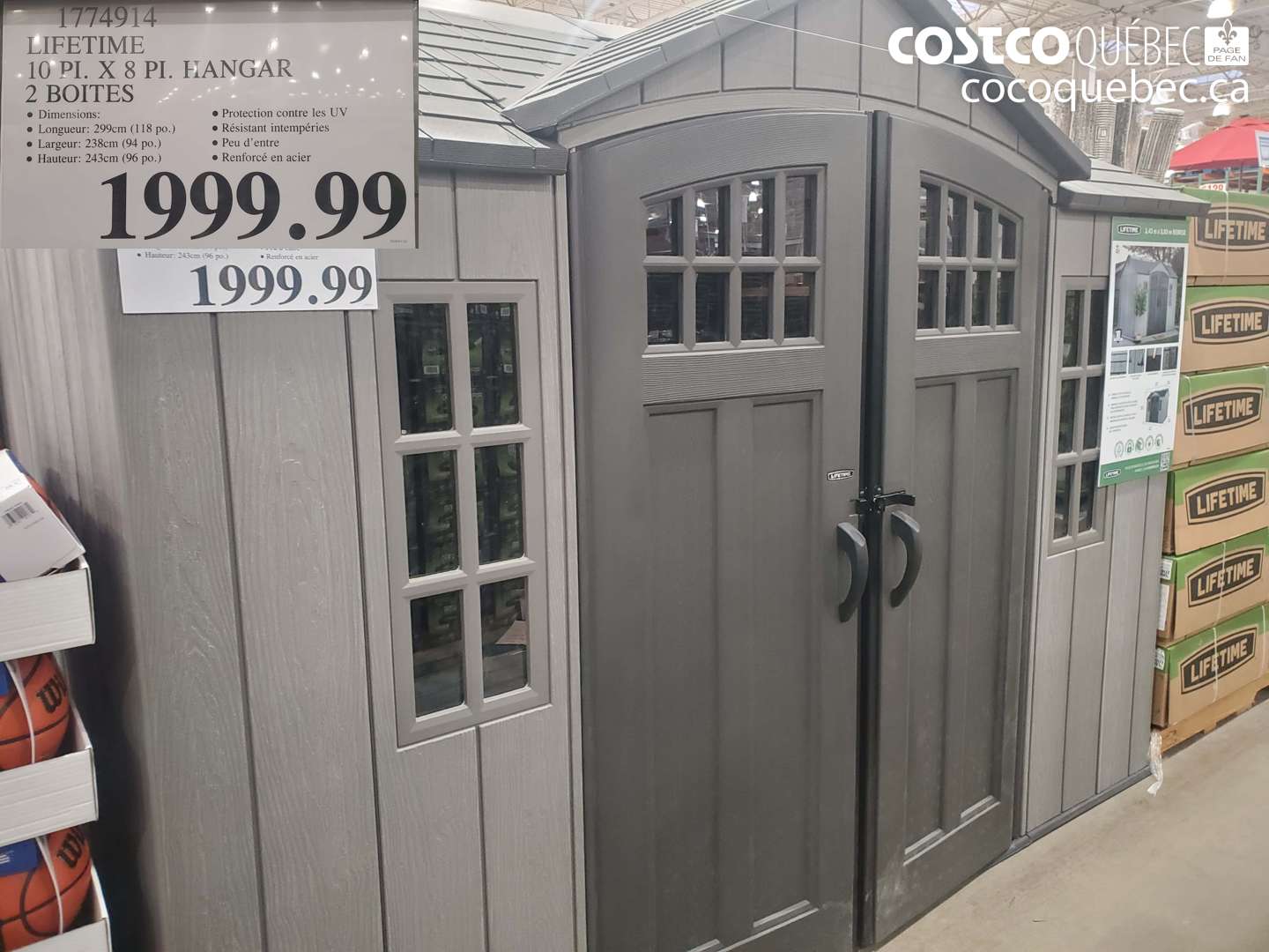 1774914 LIFETIME 10 PI. X 8 PI. HANGAR 2 BOITES $1999.99