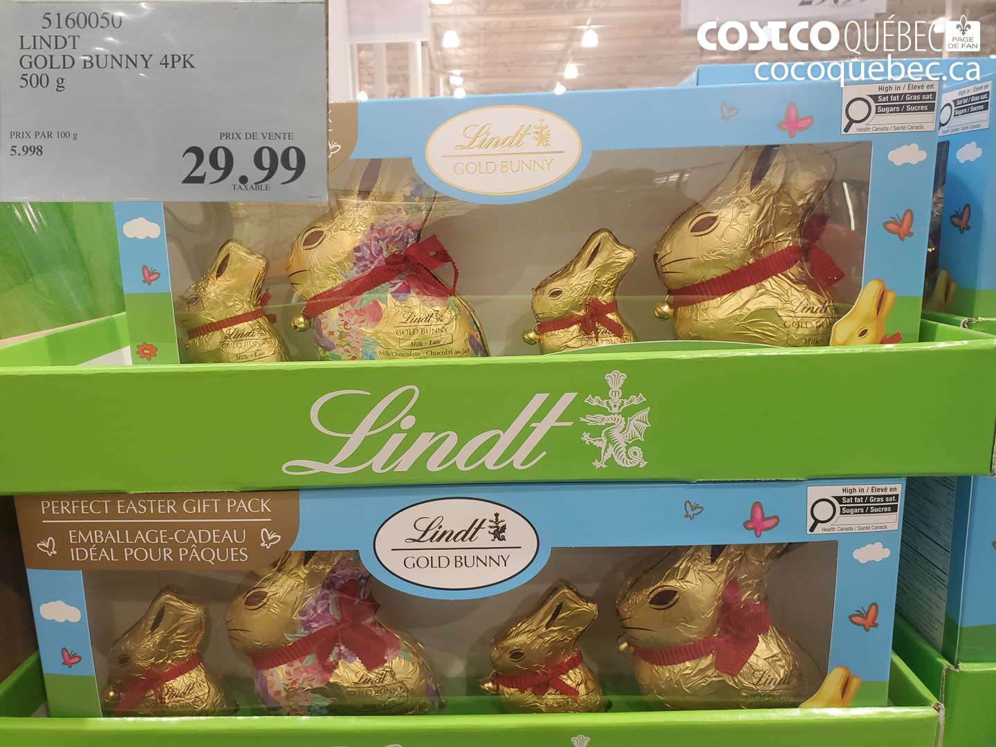 5160050 LINDT GOLD BUNNY 4PK 500 G $29.99