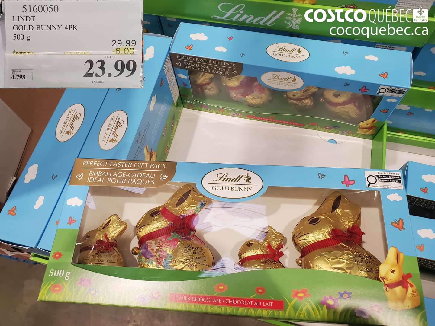 5160050 LINDT GOLD BUNNY 4PK 500 G ($6.00 INSTANT SAVINGS EXPIRES ON 2026-03-23) $23.99