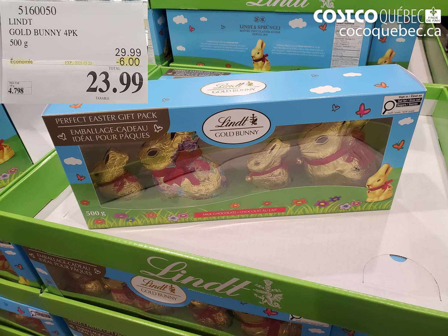 5160050 LINDT GOLD BUNNY 4PK 500 G ($6.00 INSTANT SAVINGS EXPIRES ON 2026-03-23) $23.99