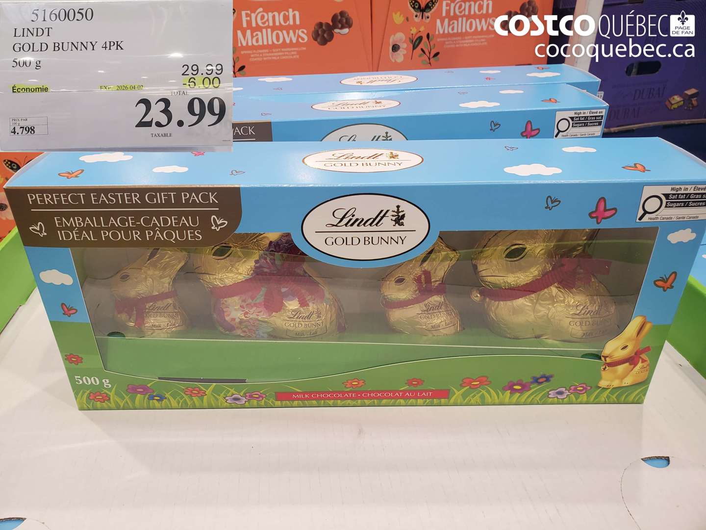 5160050 LINDT GOLD BUNNY 4PK 500 G ($6.00 INSTANT SAVINGS EXPIRES ON 2026-04-02) $23.99