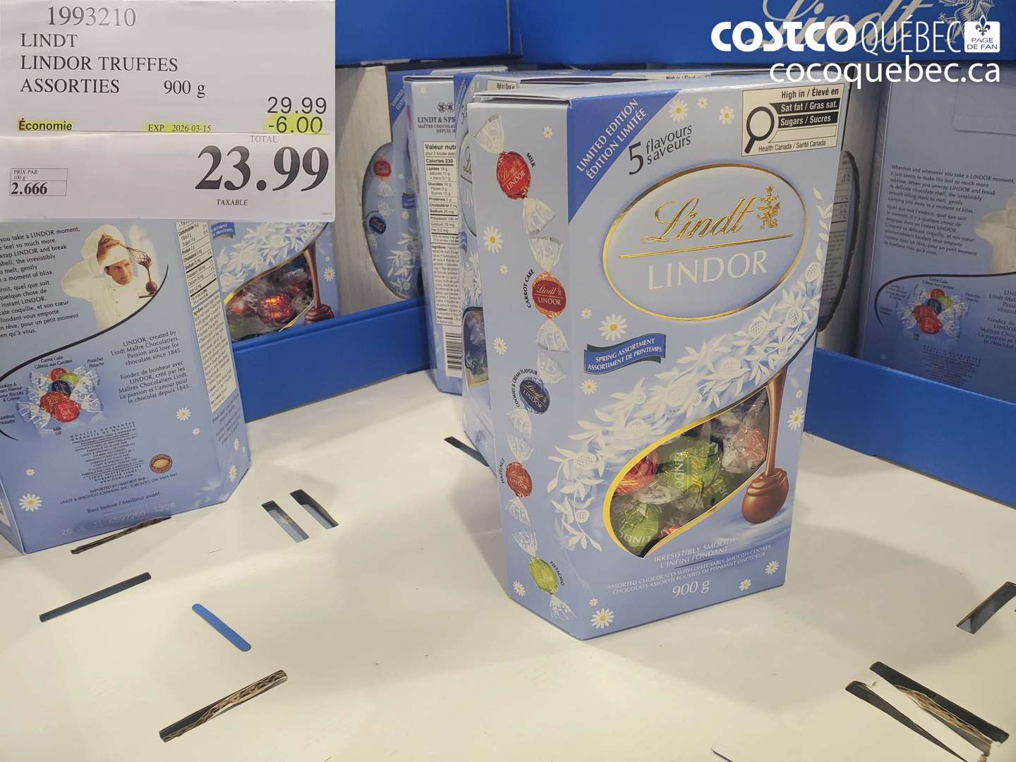 1993210 LINDT LINDOR TRUFFES ASSORTIES 900 G ($6.00 INSTANT SAVINGS EXPIRES ON 2026-03-15) $23.99